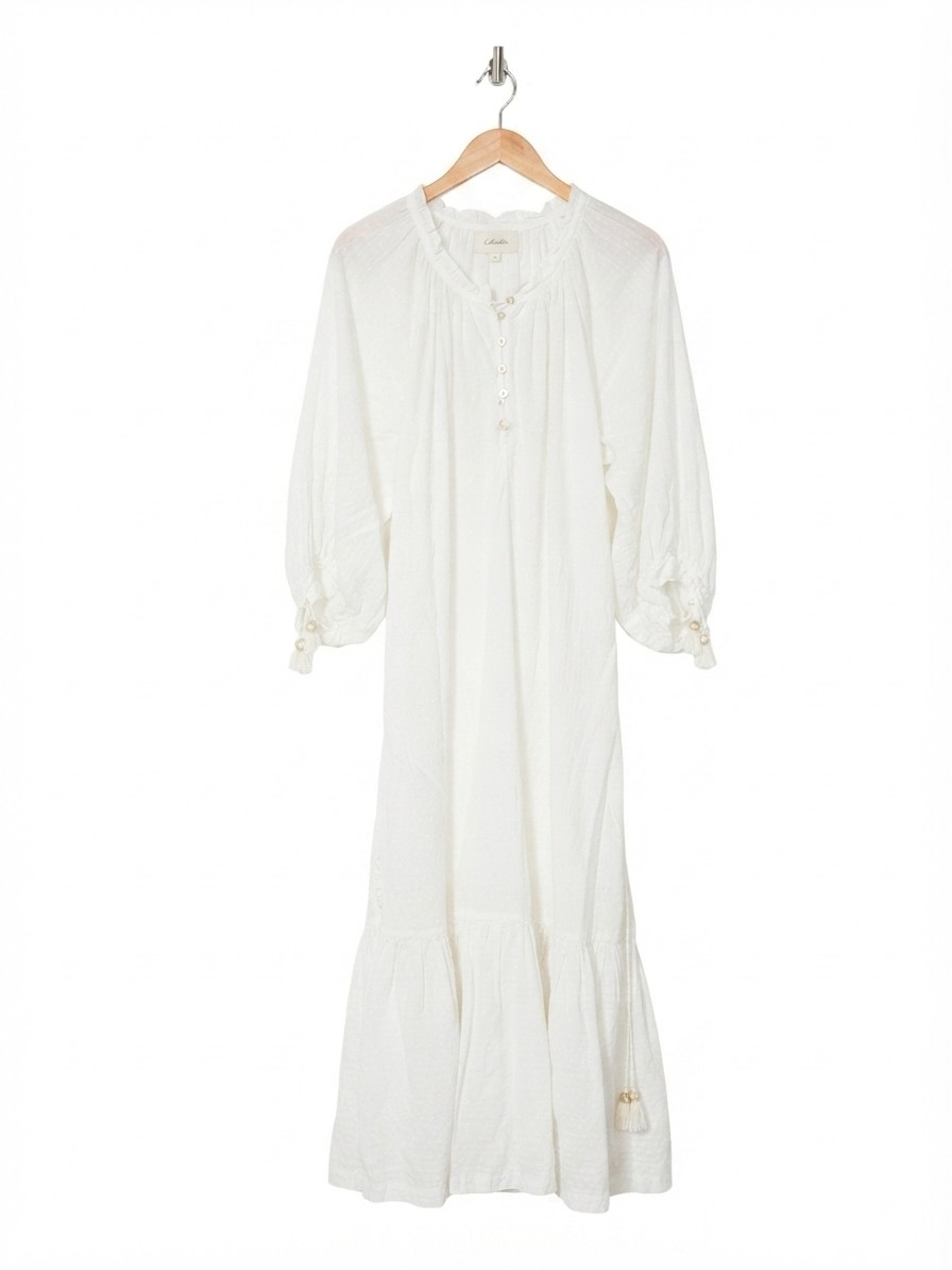 Cleobella White Cotton Maxi Dress With Tassel Detail Size L